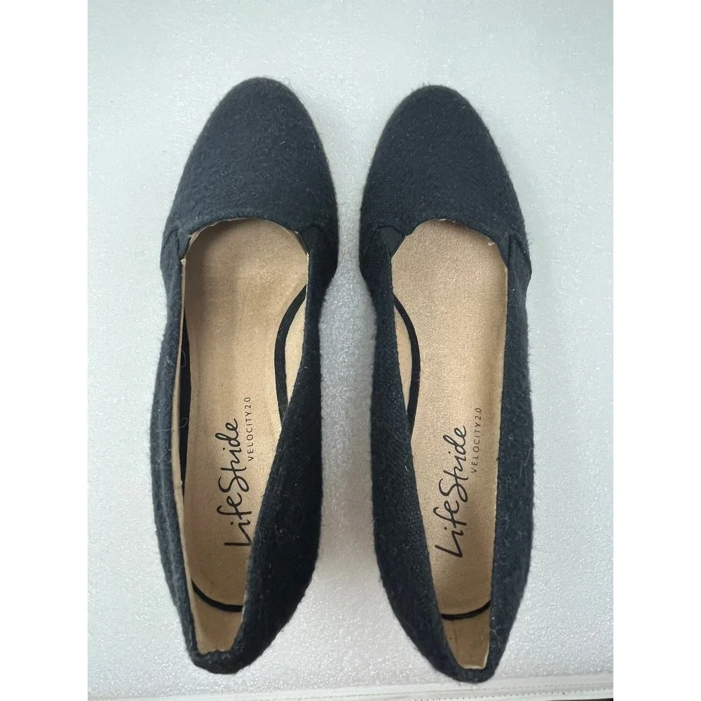 LifeStride Kamilla Black Fabric Espadrille Wedge Pumps Shoes Womens 11W